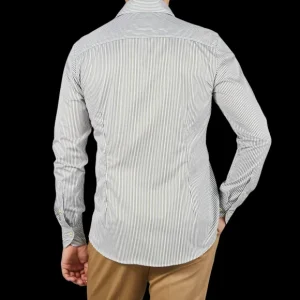 Stenströms Shirts | White Green Striped Cotton Slimline Shirt