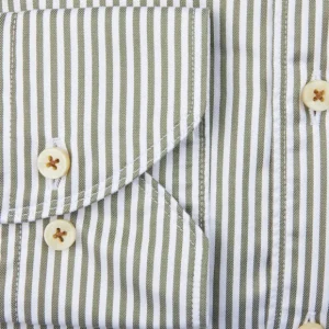 Stenströms Shirts | White Green Striped Cotton Slimline Shirt