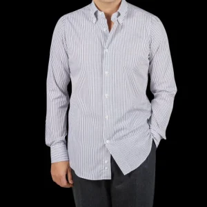 Mazzarelli Shirts | White Grey Vintage Striped Cotton Slim Shirt