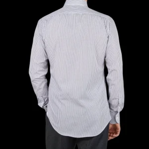 Mazzarelli Shirts | White Grey Vintage Striped Cotton Slim Shirt