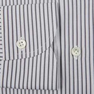 Mazzarelli Shirts | White Grey Vintage Striped Cotton Slim Shirt
