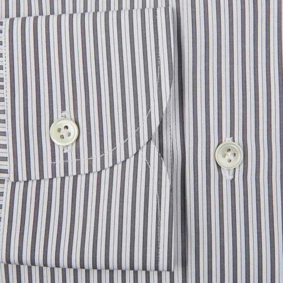 Mazzarelli Shirts | White Grey Vintage Striped Cotton Slim Shirt