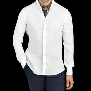 Stenströms Shirts | White Linen Cutaway Fitted Body Shirt