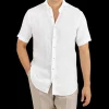 Stenströms Shirts | White Linen Fitted Body Short Sleeve Shirt