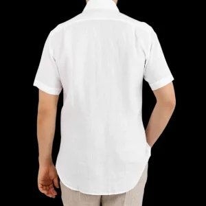 Stenströms Shirts | White Linen Fitted Body Short Sleeve Shirt