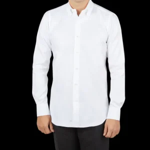 Mazzarelli Shirts | White Micro Chevron Cotton Bd Slim Shirt