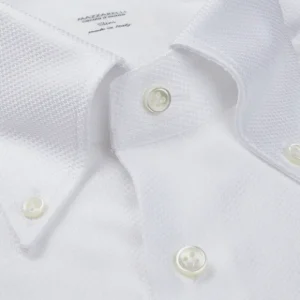 Mazzarelli Shirts | White Micro Chevron Cotton Bd Slim Shirt