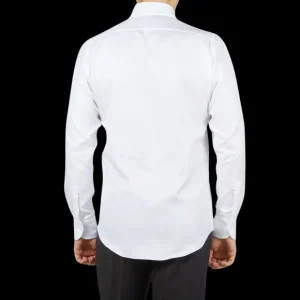 Mazzarelli Shirts | White Micro Chevron Cotton Bd Slim Shirt