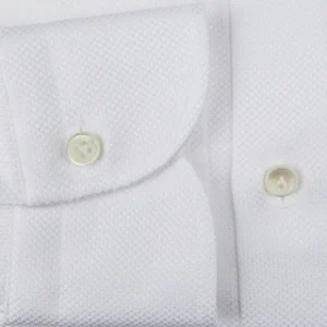 Mazzarelli Shirts | White Micro Chevron Cotton Bd Slim Shirt