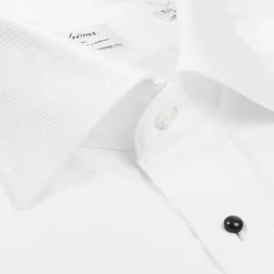 Stenströms Shirts | White Textured Cotton Slimline Tuxedo Shirt