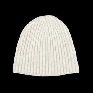 William Lockie Beanies | White Undyed Cashmere Ribbed Short Beanie