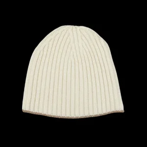 William Lockie Beanies | White Undyed Cashmere Ribbed Short Beanie