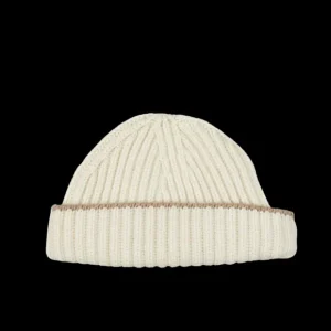 William Lockie Beanies | White Undyed Cashmere Ribbed Short Beanie