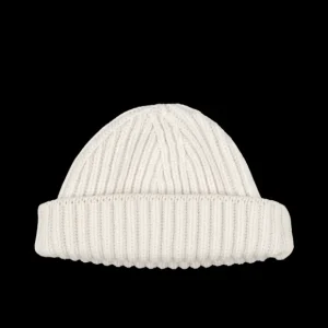 William Lockie Beanies | White Undyed Cashmere Ribbed Short Beanie