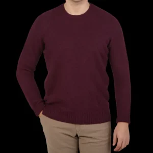 Drumohr Knitwear | Wine Brushed Lambswool Crew Neck Sweater