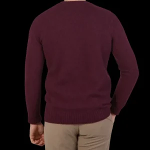 Drumohr Knitwear | Wine Brushed Lambswool Crew Neck Sweater