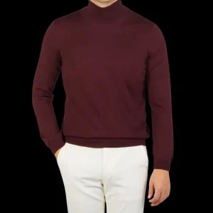 Gran Sasso Knitwear | Wine Melange Extra Fine Merino Roll Neck