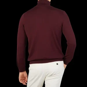 Gran Sasso Knitwear | Wine Melange Extra Fine Merino Roll Neck