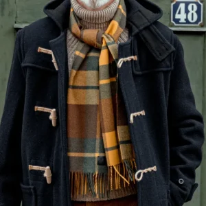 Amanda Christensen Scarves | Yellow Brown Checked Merino Wool Scarf